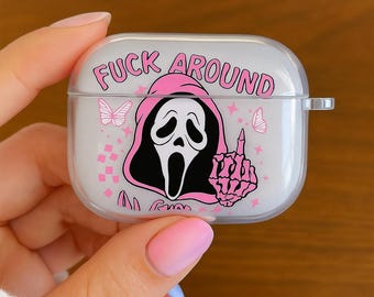 Scream Ghost Face AirPods Case – Pink Horror Protective Cover (AirPods 1-4 Pro 2-3)