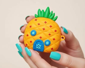 Cartoon Airpod Case Pineapple Wooden House, Birthday Present, AirPods 1 2 Pro, Yellow