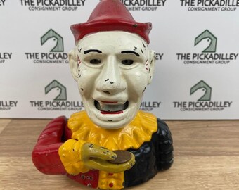 Vintage Style Cast Iron Mechanical Clown Bank Humpty Dumpty Circus Coin Bank