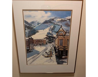 Linda Roberts Aspen Block Signed Numbered Lithograph 1978 Framed Ski Art 20x24