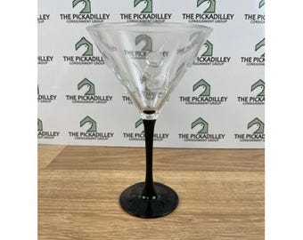 Set of 2 Martini Glasses with Etched Olives and Black Stems Clear Glass 7.25in