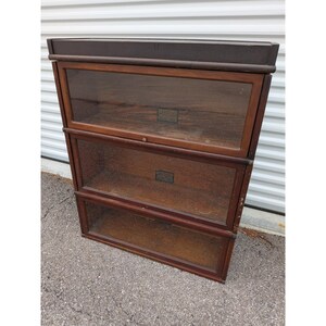 Antique Globe Wernicke 3 Tier Barrister Bookcase Wood Glass Stackable 598 Brown