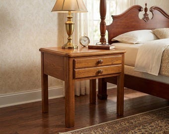 Vintage Thomasville solid Oak Nightstand Table with Drawers