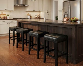 At Home Black Vinyl Tufted Bar Stool