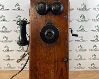 Antique Oak Wood Wall Mount Hand Crank Telephone Vintage Magneto Chicago 21079