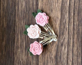 Mini Rosette Hair Clip Trio | Handmade Felt Flowers | Unique Floral Hair Accessories