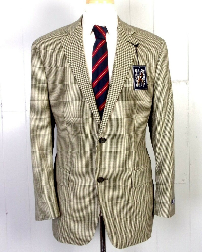 vtg 90s nos deadstock American Living Men/'s TanBlack Fine Microhoundstooth Wool Blazer 40 R