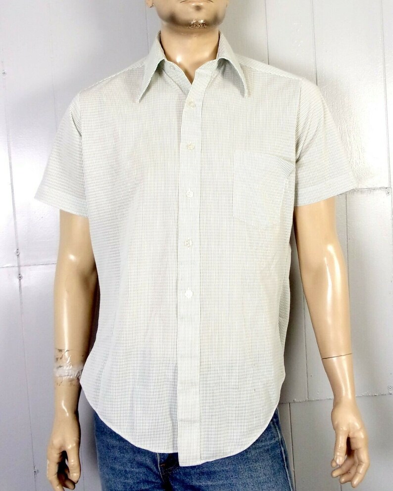 vtg 70s Sears Perma-Prest Slick Surface Nylon Blend SS Button Down Shirt sz L