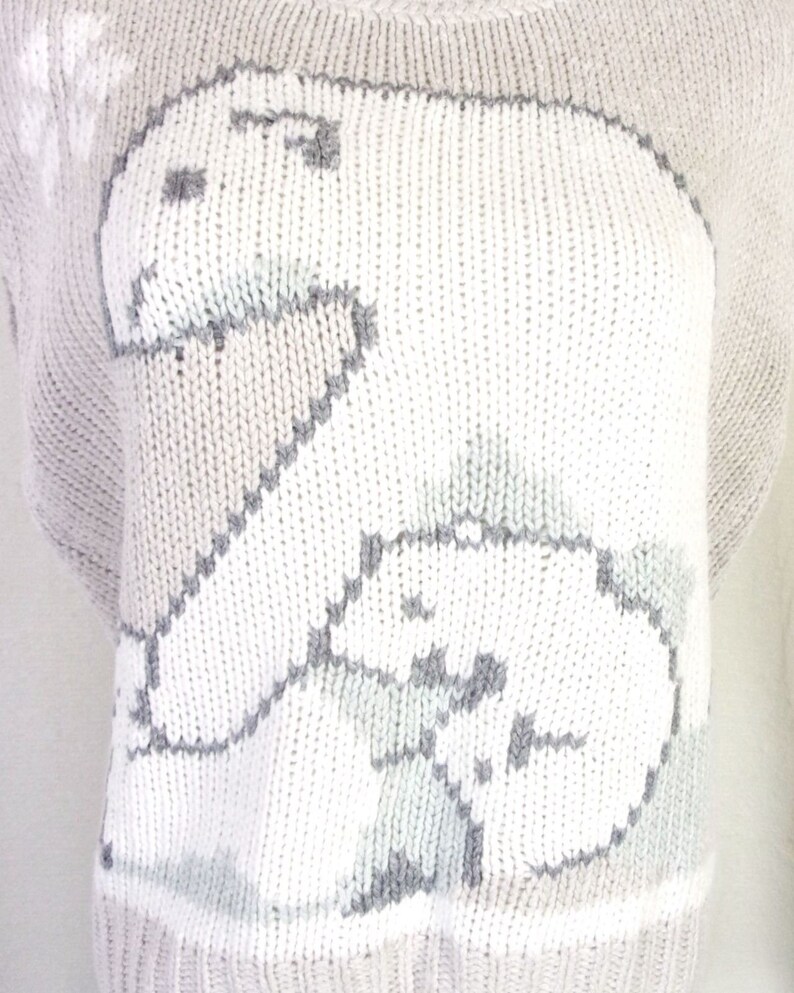 vtg 80s Licorice Hand Knit Sleeveless Polar Bear Sweater Vest pixelated sz L