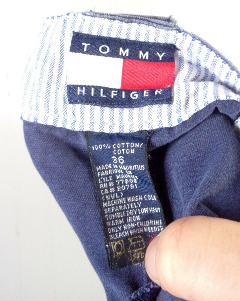 vtg 90s Tommy Hilfiger men/'s Navy Pleated Front Twill Shorts Double Button 36