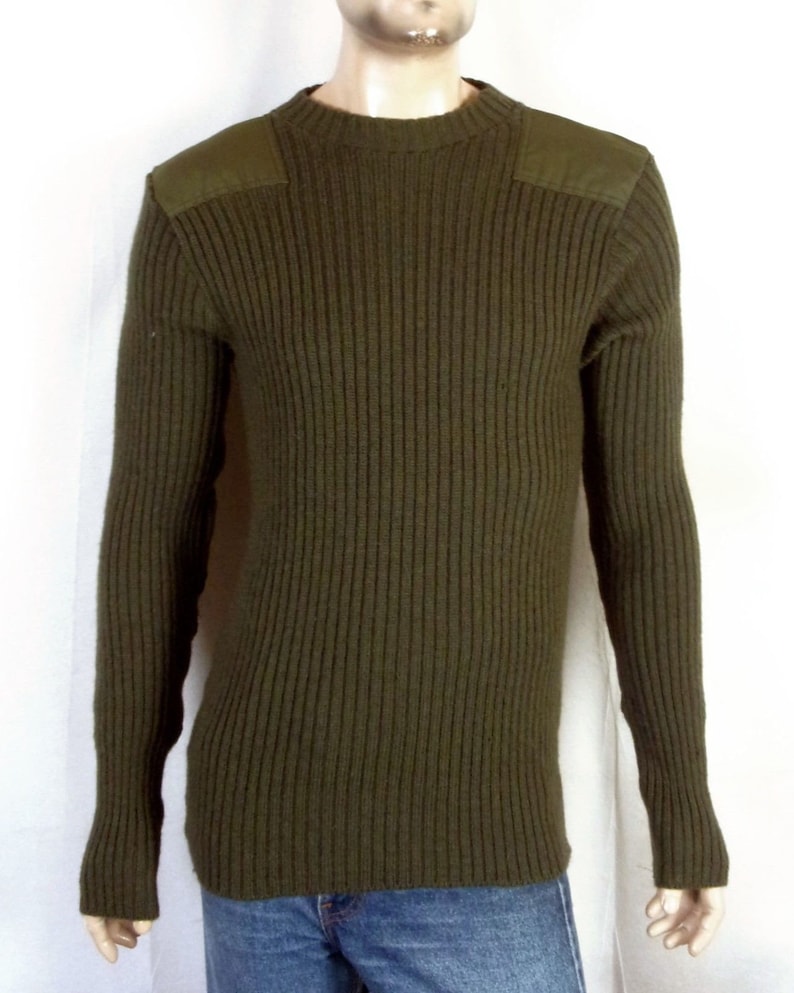 Bean UK made Shooting Style Ribbed Sweater Military wool L long vtg 80s L.L