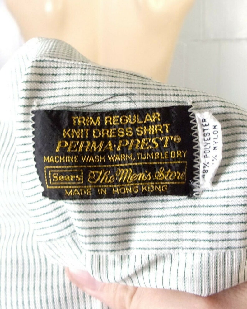 vtg 70s Sears Perma-Prest Slick Surface Nylon Blend SS Button Down Shirt sz L