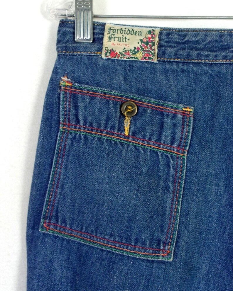 vtg 70s Forbidden Fruit by Metro Dark Wash Stretch Denim Jeans Flare 30 X 31