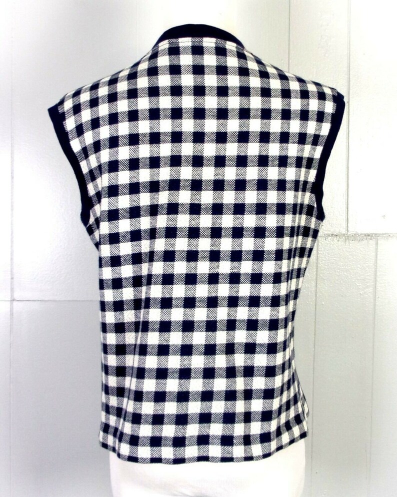 vtg 50s 60s Catalina ROCKABILLY Blue Gingham Check V-Neck Sweater Vest Top L