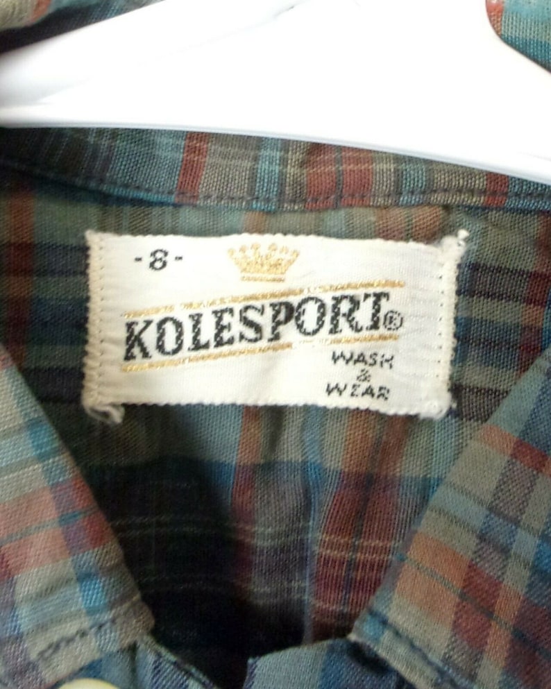 vtg 50s 60s 812 Kolesport wash and wear Gray Plaid Dress Shirt kids rockabilly 8