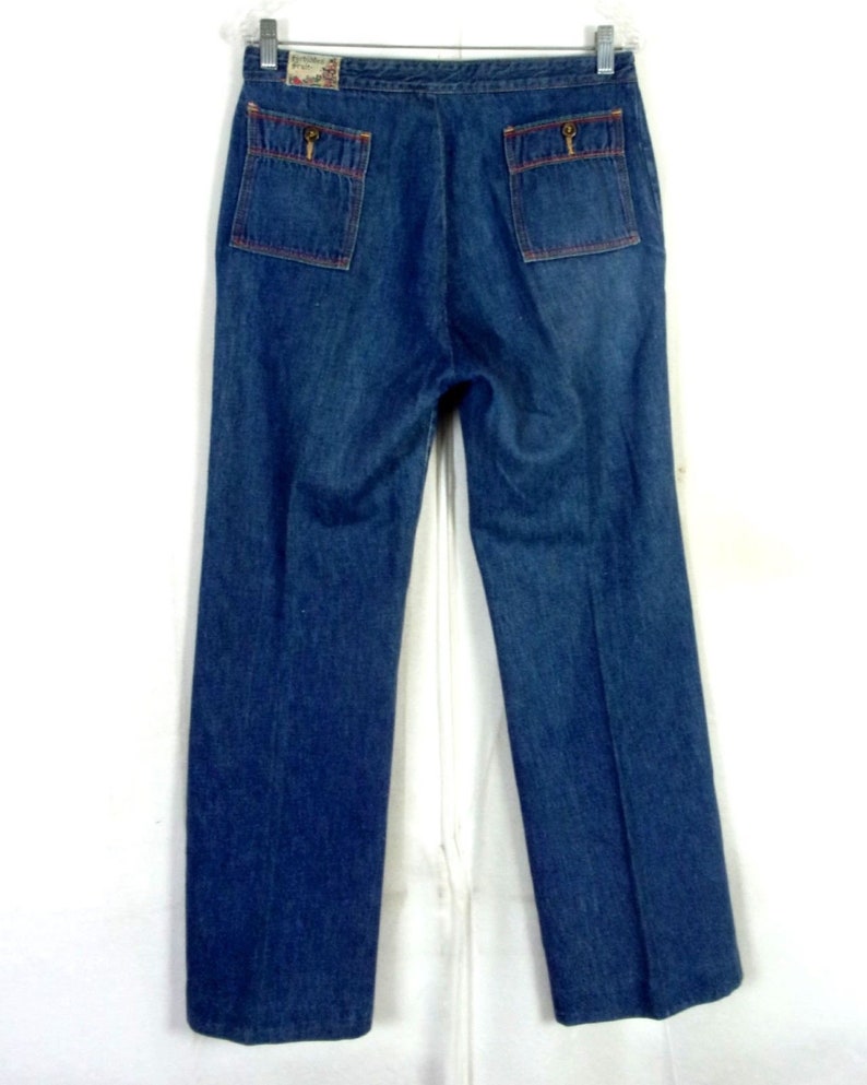 vtg 70s Forbidden Fruit by Metro Dark Wash Stretch Denim Jeans Flare 30 X 31