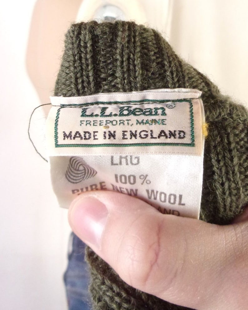 Bean UK made Shooting Style Ribbed Sweater Military wool L long vtg 80s L.L