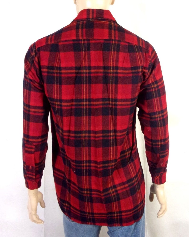 vtg 60s 70s Pendleton Red Black 100/% Wool Flannel Shirt Button Down sz M 15