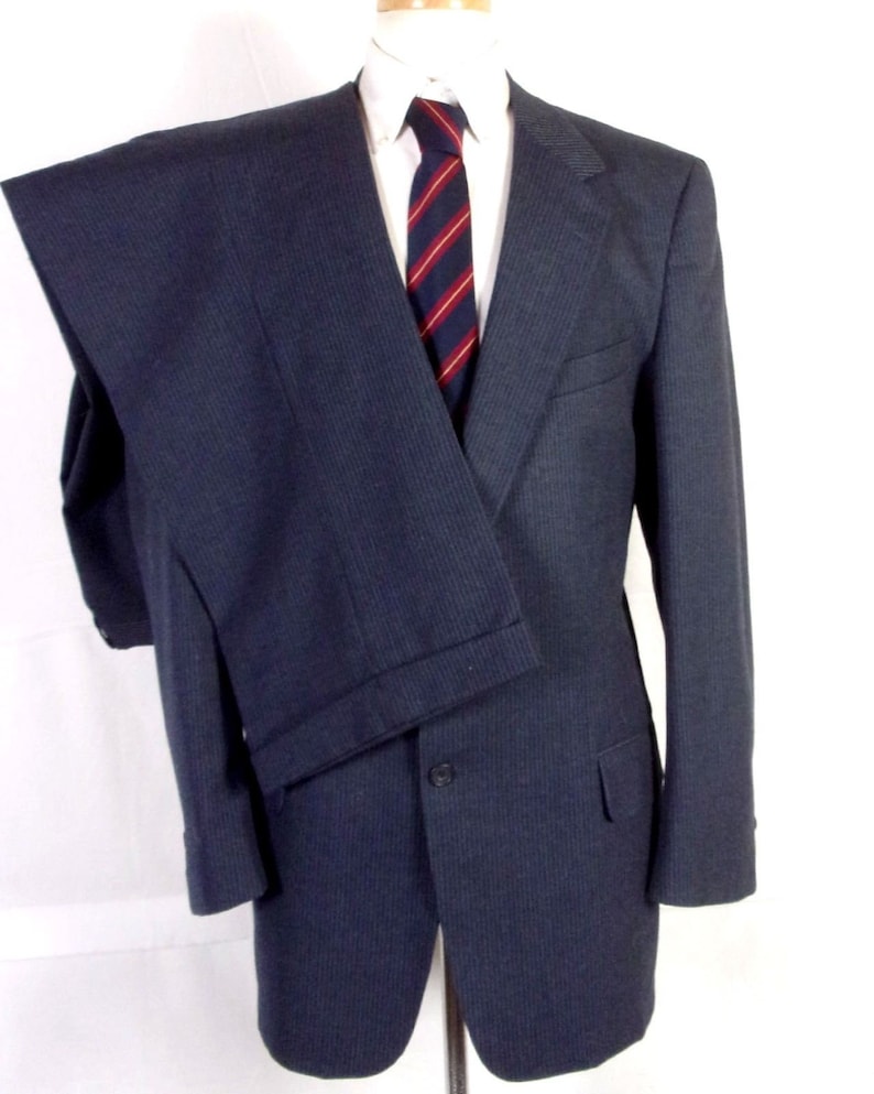 Gray Herringbone with Purple Pinstripe Very Fine Italian Pure Wool Suiting