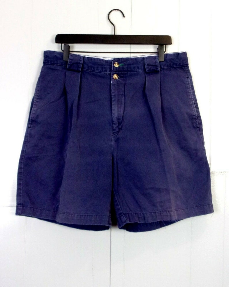 vtg 90s Tommy Hilfiger men/'s Navy Pleated Front Twill Shorts Double Button 36