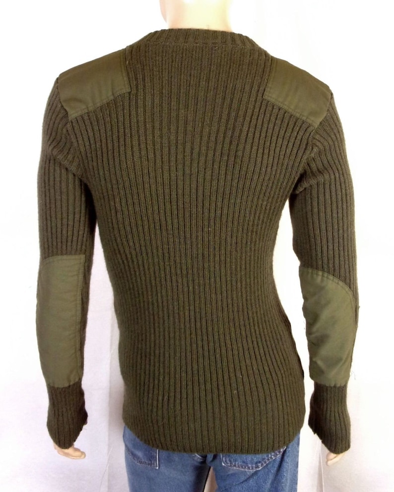 Bean UK made Shooting Style Ribbed Sweater Military wool L long vtg 80s L.L