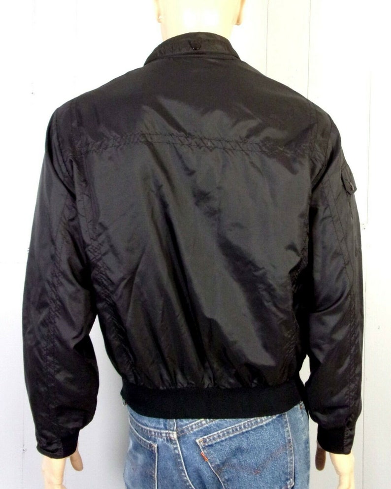 vtg 80s Horizon Men/'s Nylon Black Dodge Daytona Racing Jacket Cafe Racer sz L