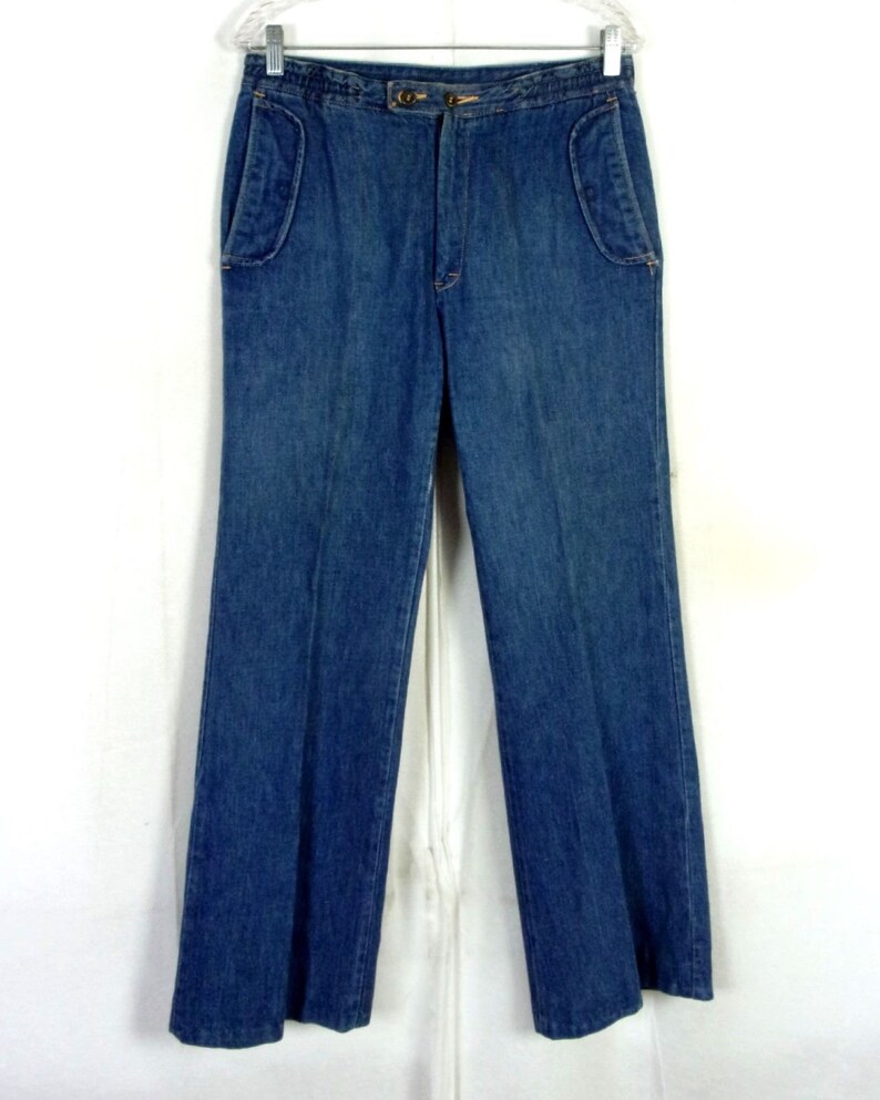 vtg 70s Forbidden Fruit by Metro Dark Wash Stretch Denim Jeans Flare 30 X 31