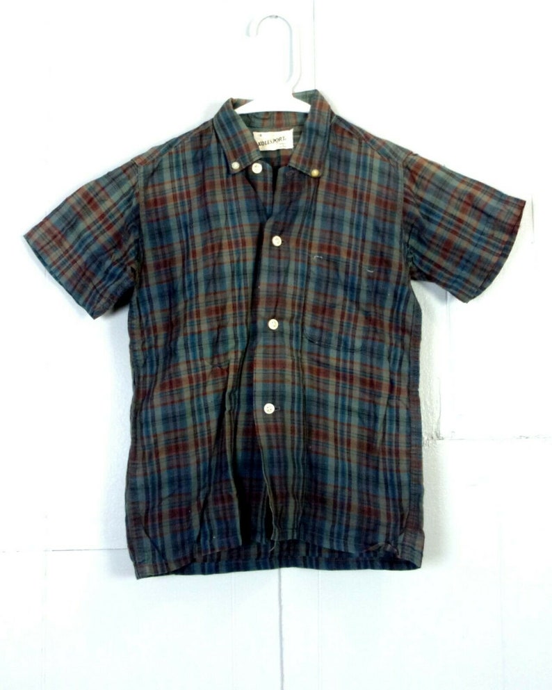 vtg 50s 60s 812 Kolesport wash and wear Gray Plaid Dress Shirt kids rockabilly 8