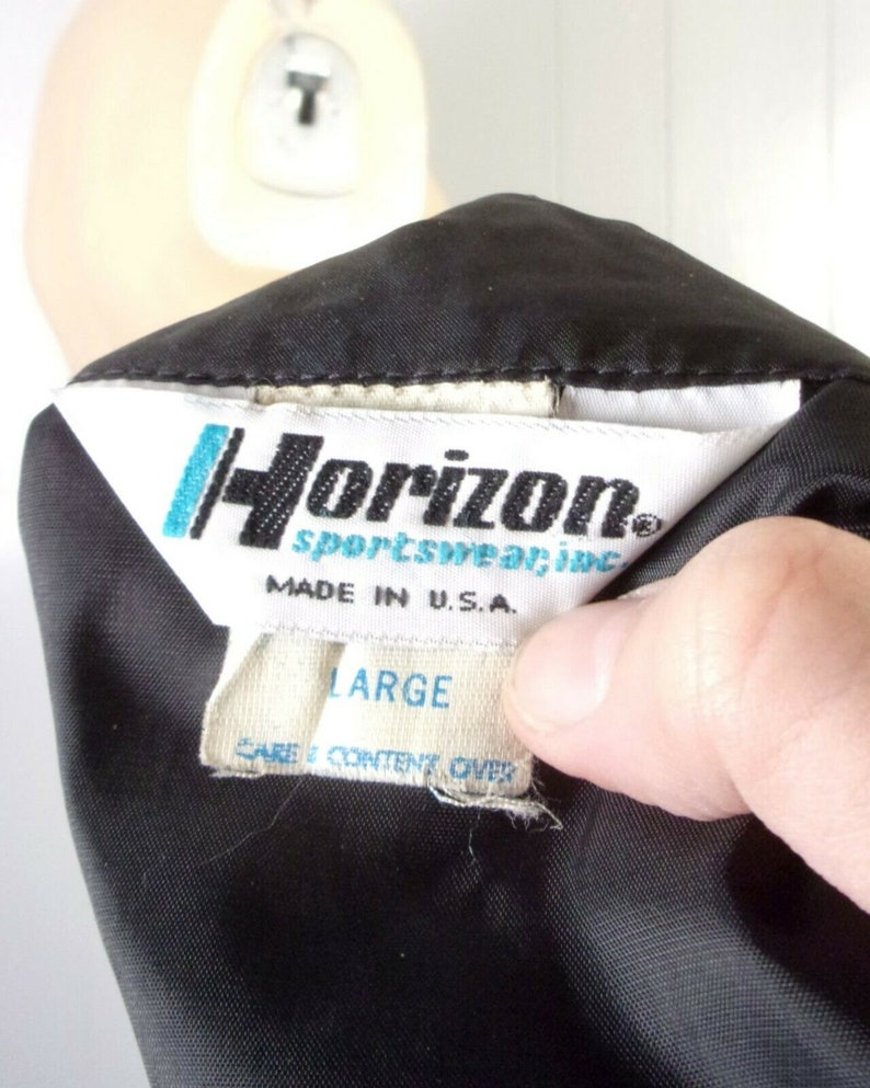 vtg 80s Horizon Men/'s Nylon Black Dodge Daytona Racing Jacket Cafe Racer sz L