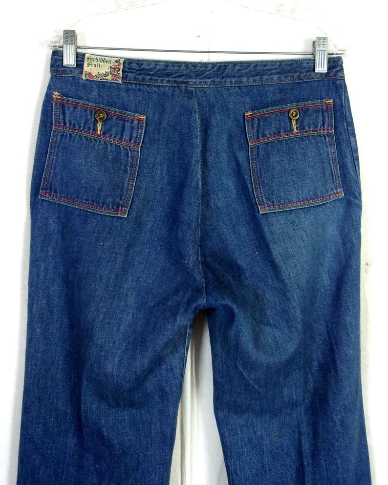 vtg 70s Forbidden Fruit by Metro Dark Wash Stretch Denim Jeans Flare 30 X 31