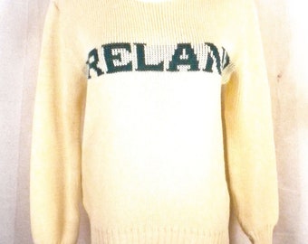 vtg 80s Blarney Castle cream Ireland Knit Sweater Souvenir tourist SZ 36