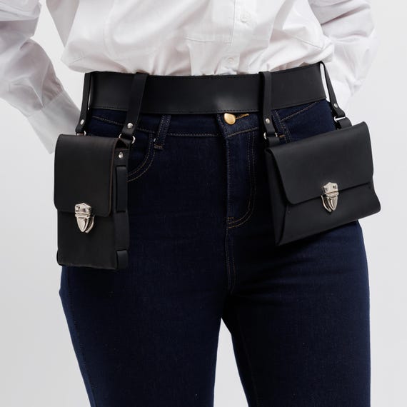 Leather Belt Bag Set, Convertible Unisex Belt Purse, Personalized Gift