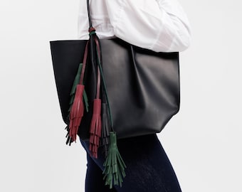 Leather Tassel Bag Charm: Initials Gift, 12 Colors