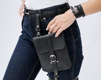 Leather Leg Bag: Unisex Thigh Bag, Personalized Gift
