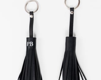 Leather Keychain – Tassel Bag Charm, Custom Initials