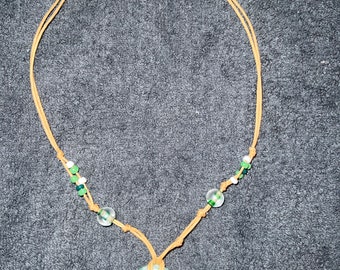 Moss Agate Donut Pendant Beaded Necklace