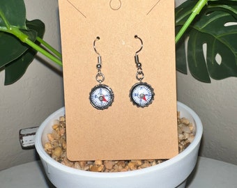 Small Compass Earrings Silver Tone