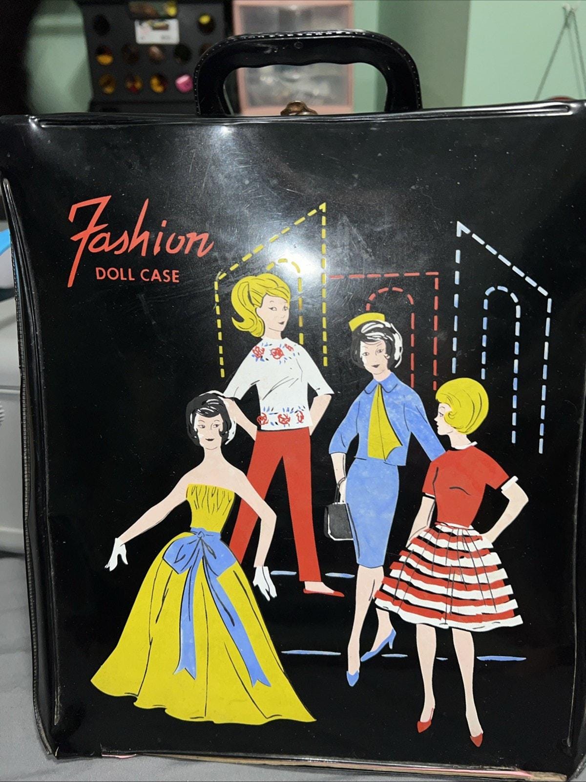Vintage 1960s Barbie Black Vinyl Fashion Pak Doll Case With Handle See Photos