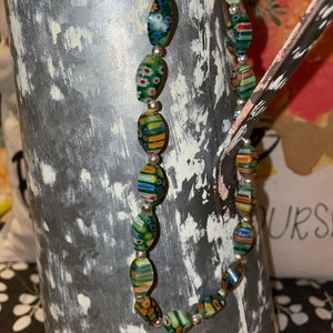 Vintage Millefiori Murano Sterling Silver Glass Beaded Necklace