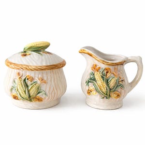 Ensemble de crème au maïs et sucre peints à la main | Articles ménagers vintage