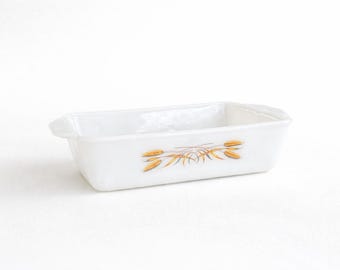 Vintage Fire King Milk Glass Loaf Pan | Wheat Pattern Baking Dish