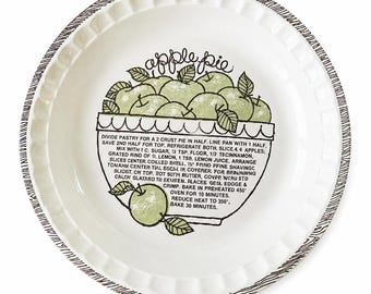 Vintage Apple Pie Pie Plate, Recipe Baking Dish, 11 inches
