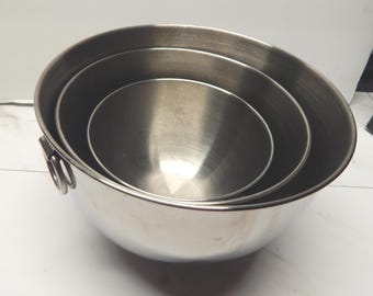 Juego de 3 cuencos mezcladores apilables de acero inoxidable Revere Ware 86-B de VTG