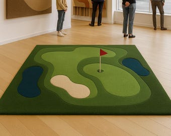 Hand Tufted Wool Golf Course Rug, Putting Green Area Carpet, Sports Decor