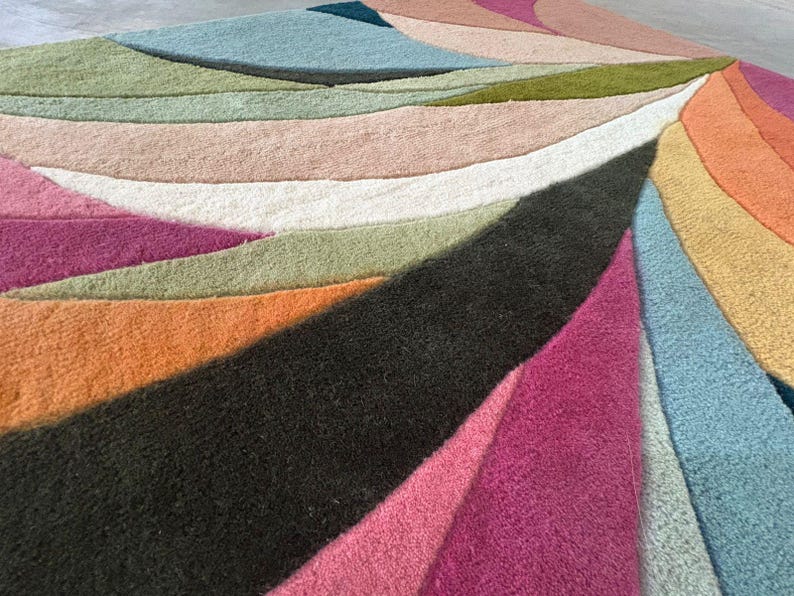 Hand-tufted Abstract Wool Rug, Colorful Modern Living Room Carpet - Etsy