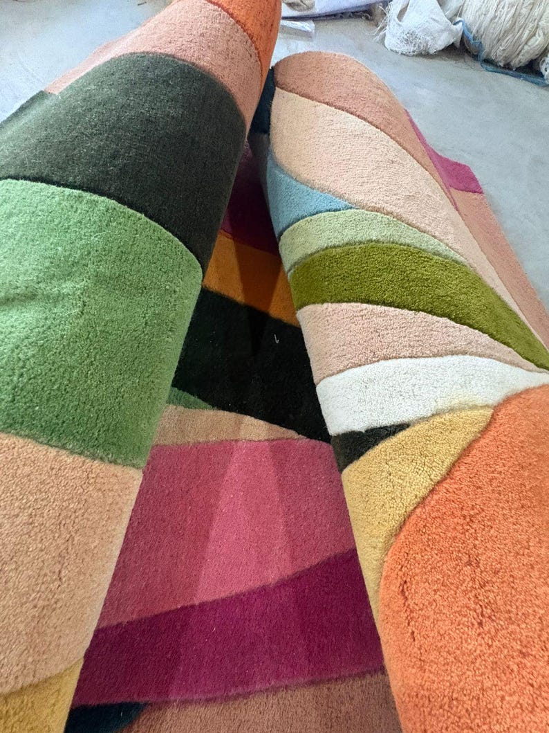 Hand-tufted Abstract Wool Rug, Colorful Modern Living Room Carpet - Etsy