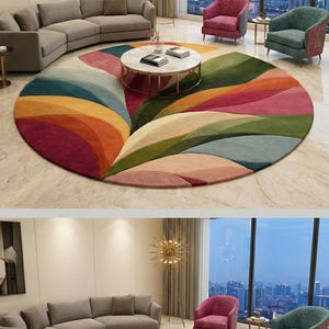 Hand-tufted Abstract Wool Rug, Colorful Modern Living Room Carpet - Etsy