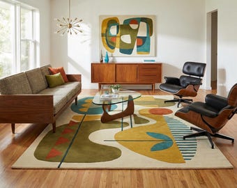 Mid-Century Abstract Harmony Area Rug – Retro Modern Design