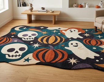 Tapis en laine en forme de récif de corail touffeté à la main, tapis irrégulier inspiré de l'océan, tapis de maison de plage côtier, tapis de luxe fait main vie marine,