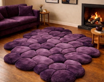 Hand-Tufted Pebble Rug | Deep Purple Wool Blend, Organic Shape